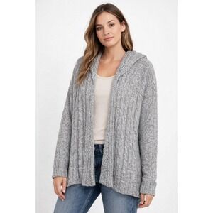 Maurices Gray Cable Knit Hooded Open Front Cardigan Sweater Womens Medium